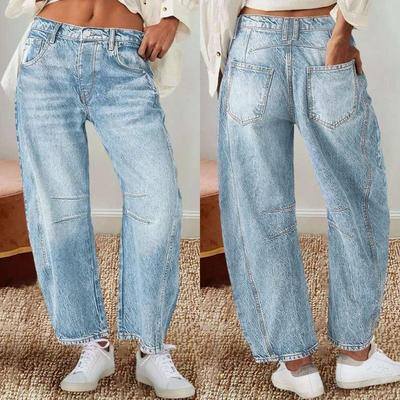 Women's Vintage Banana Pants Loose Machete Pants Wide Leg Pants Mid Waist Straight Jeans