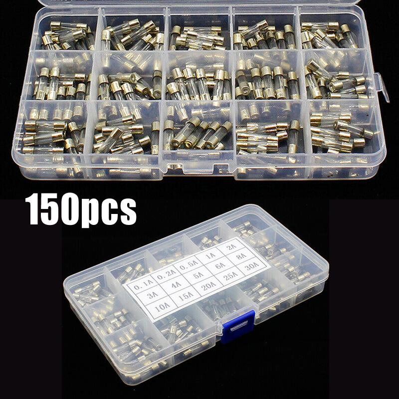 Complete Kit of 150pcs 5x20mm Quick Blow Glass Tube Fuses from 0 1A to 30A for Safe Electrical Applications and Repairs