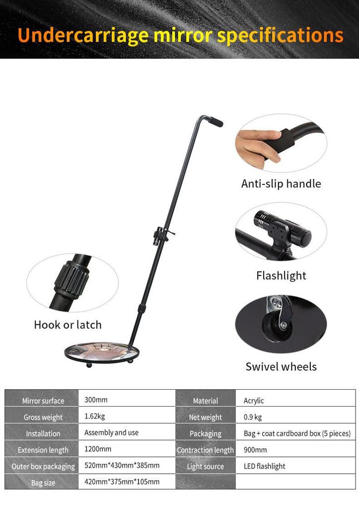 Retractable Car Bottom Inspection Mirror with Wheels