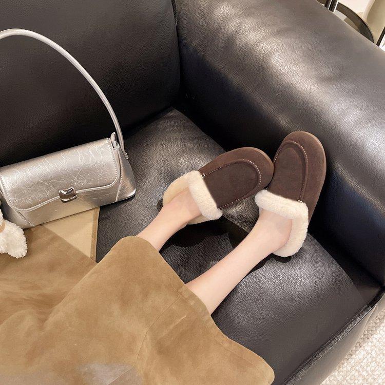 Lazy Half-pack Outer Slippers Women's 2025 Winter New Non-slip One-pedal Fur Integrated Plush Cotton Shoes