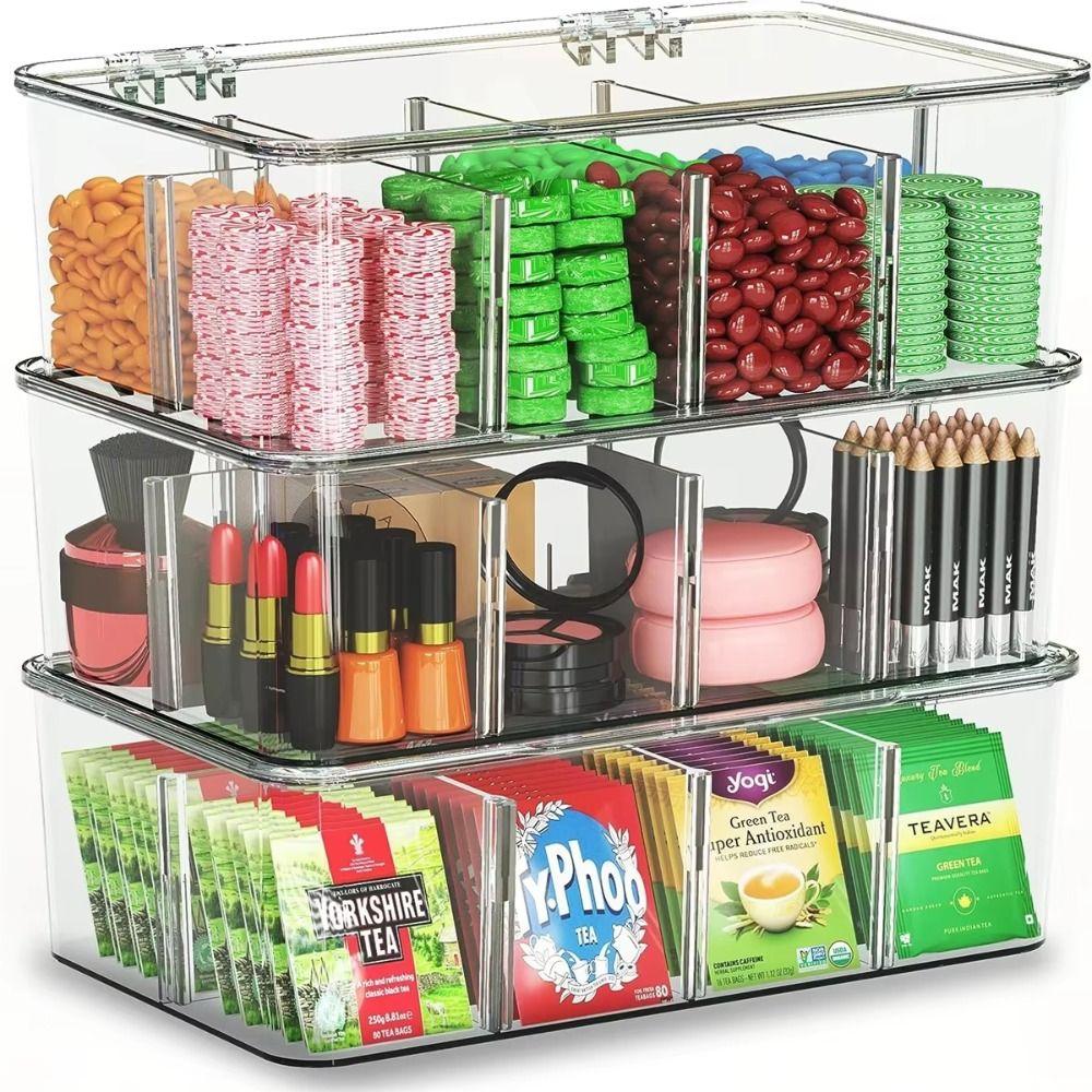 Organizer Coffee Bag Compartment Box with Lid Transparent Flip Top Storage Box  Seasoning