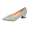 Patent leather rhinestone thick heel single shoes women's medium heel versatile mother shoes pointed large size shoes