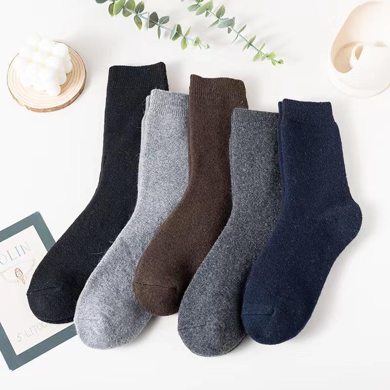 

5 пар зимних мужских теплых теплых толстых шерстяных носков с цветными блоками, теплые мягкие удобные плюшевые носки для снега высокого качества 5 pairs