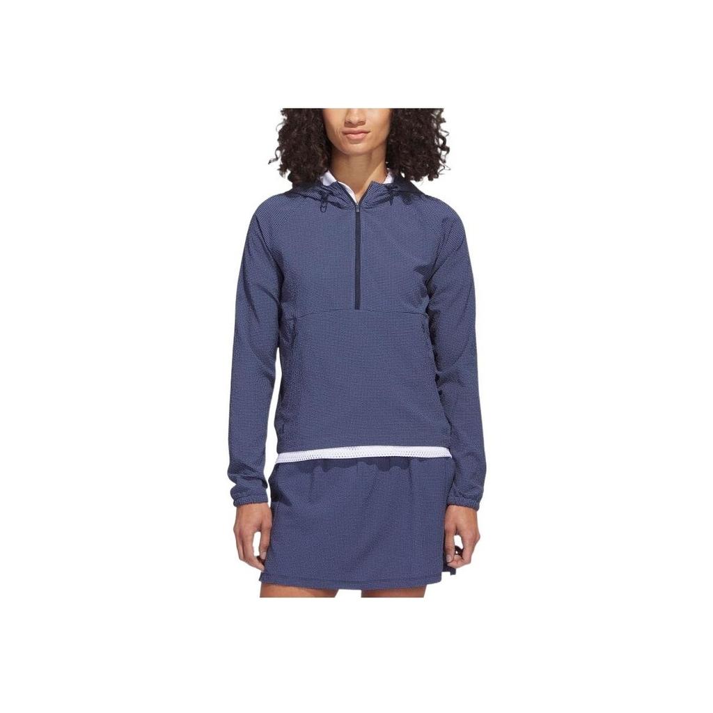 Adidas Solid Color Half-Zip Hooded Jacket Women Jackets Navy-Blue HS8971