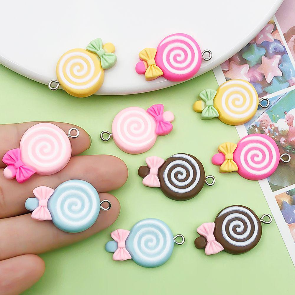 10 Multicolor Resin Bow Lollipop Charms for DIY Jewelry
