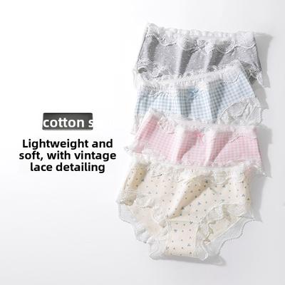Damen Frühling und Sommer Spitze Rand Baumwolle 10 Antibakteriell Verlängerter Schritt Dehnbarer Bund Dreieck Slips