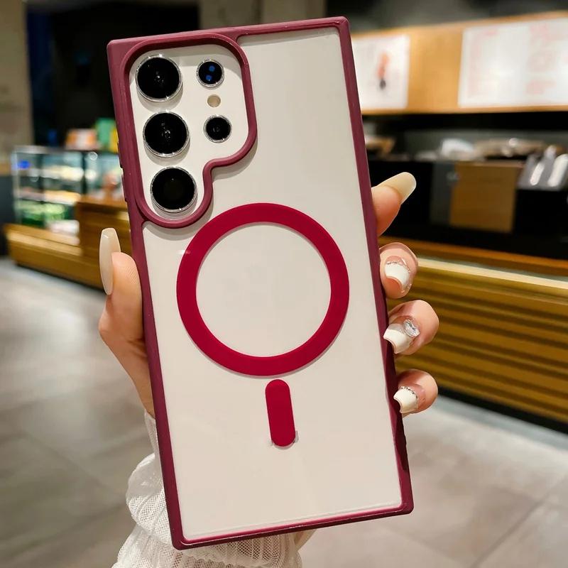 Magnetic For Magsafe Phone Case For Samsung Galaxy S25 S22 Ultra Plus Wireless Charge Cases For Samsung S24 S23 Ultra Plus Cover