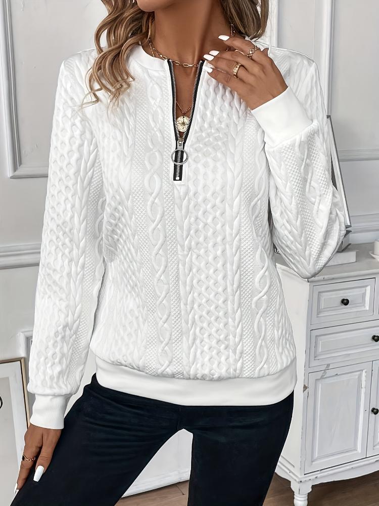 Cozy Textured Quarter Zip Pullover Sweatshirt - Soft, Long Sleeve, Casual Wear for Fall & Winter - Women's Comfort Clothing