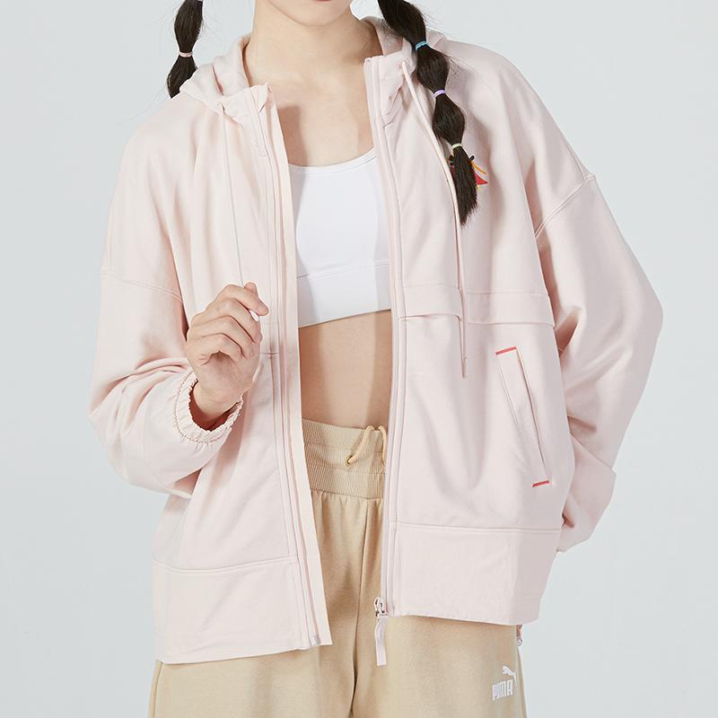 Puma Camping Full-zip Hoodie With Geometric Logo Pattern Women Tops Pink 537429-48