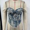 Jacquard Fabric Fish Bone Corset Lace Camisole Top Elegant Jacquard Corset Vest  Evening Wear