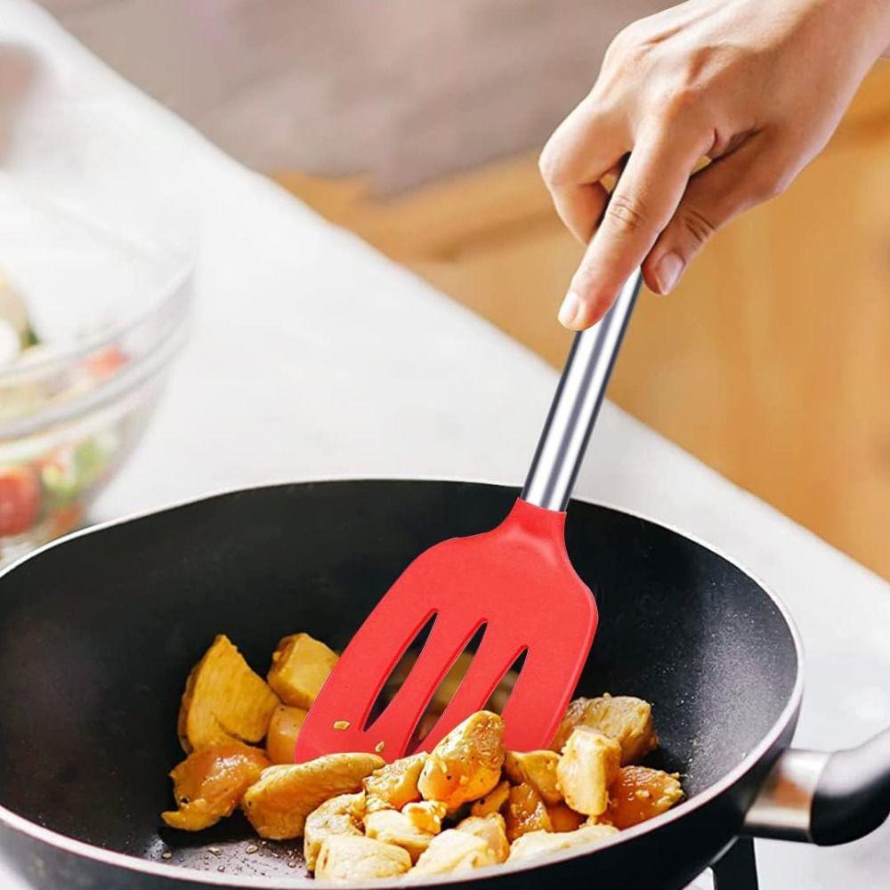 2pcs Stainless Steel Handle Steak Spatula Food Grade Silicone Stir Fry Turner  Nonstick Pan