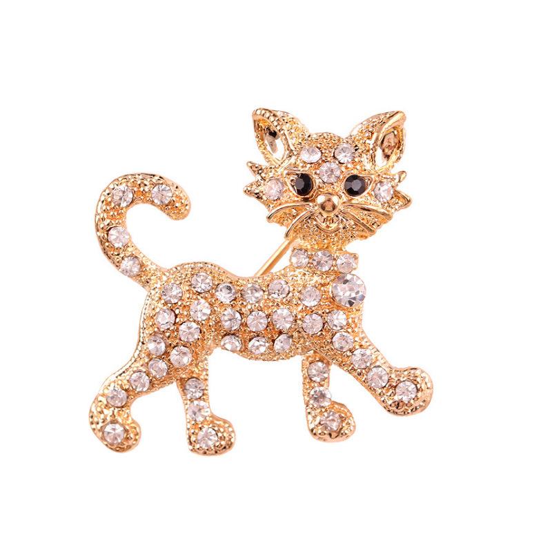 Korean Style Alloy Rhinestone Cat Brooch - Women's Fashion Accessory