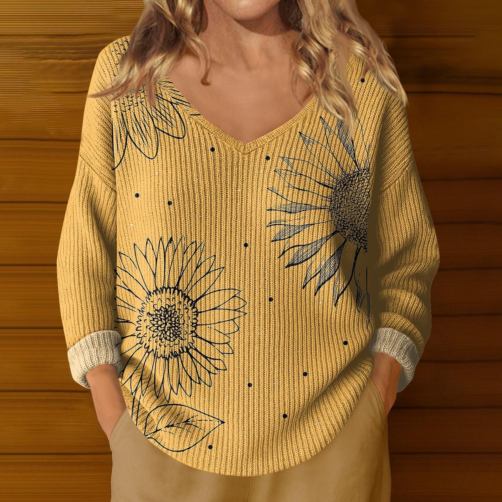 

Женский модный легкий свитер с V-образным вырезом, повседневный вязаный пуловер с длинным рукавом M жёлтый