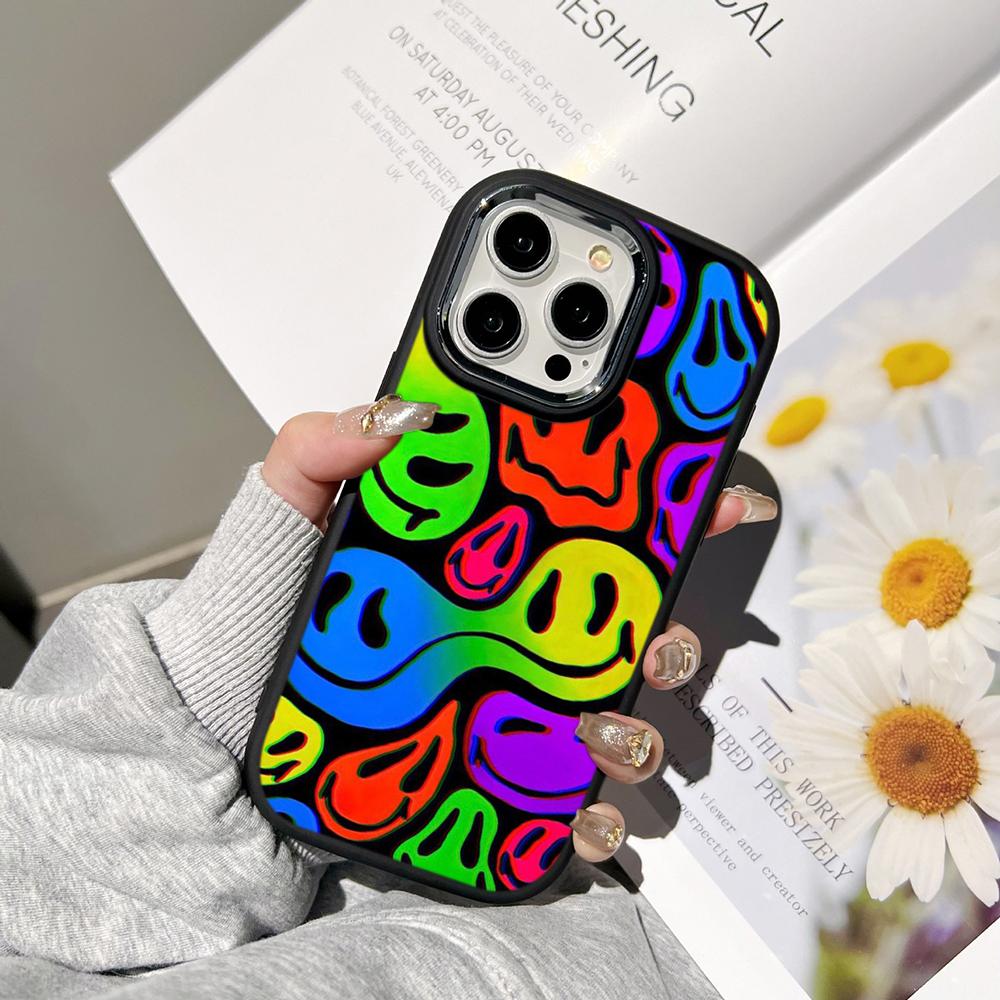 Ae88 Lovely Smiley Art Phone Cases for Samsung A13 A32 A53 A04e A54 S23 S24 Ultra Infinix Hot 40i Huawei P30 Pro Metal Camera Protective Back Cover