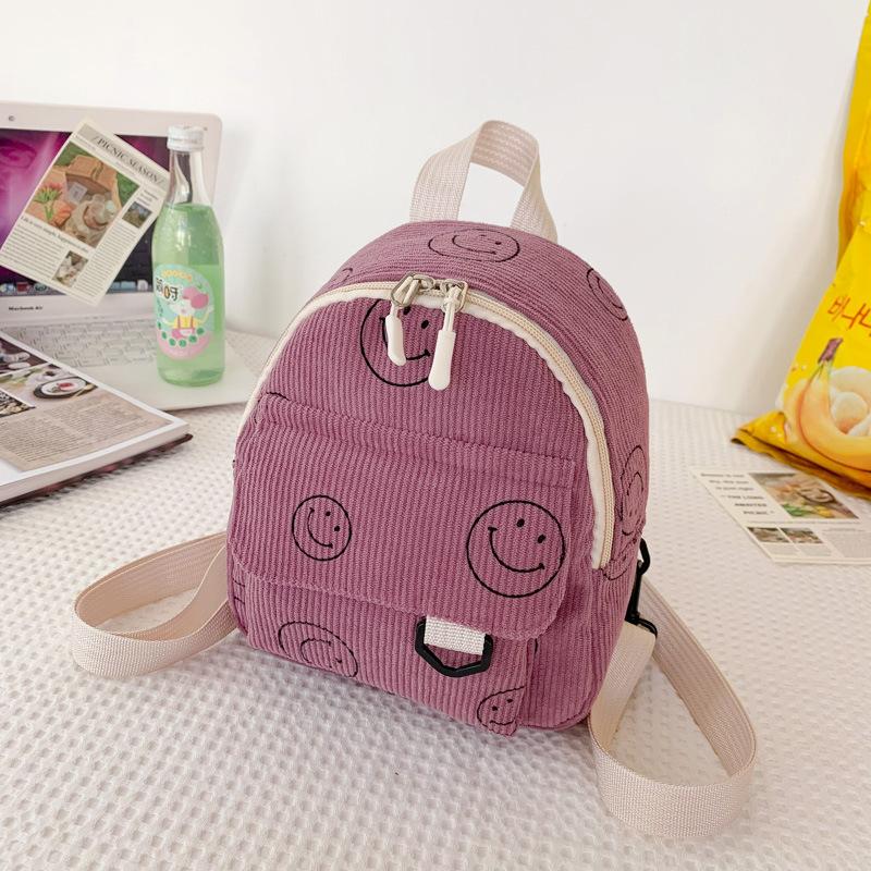Smiley Face Cotton Backpack for Women, Soft Wavy Quilted Shoulder Bag with Handle, Street Style Casual Daypack