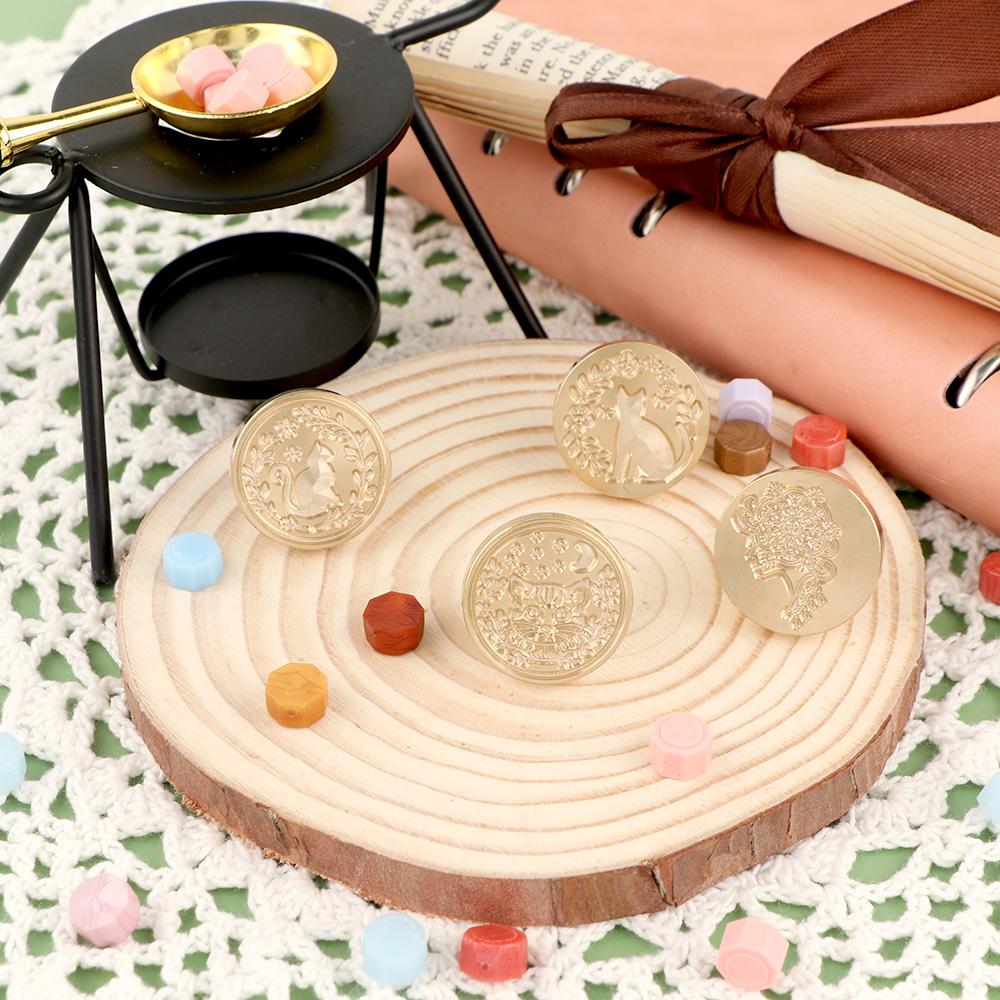 Cat Series Wax Seal Stamp Animals Pattern Sealing Wax Stamp 25mm Removable Brass Head for Envelope Card Package Decoration
