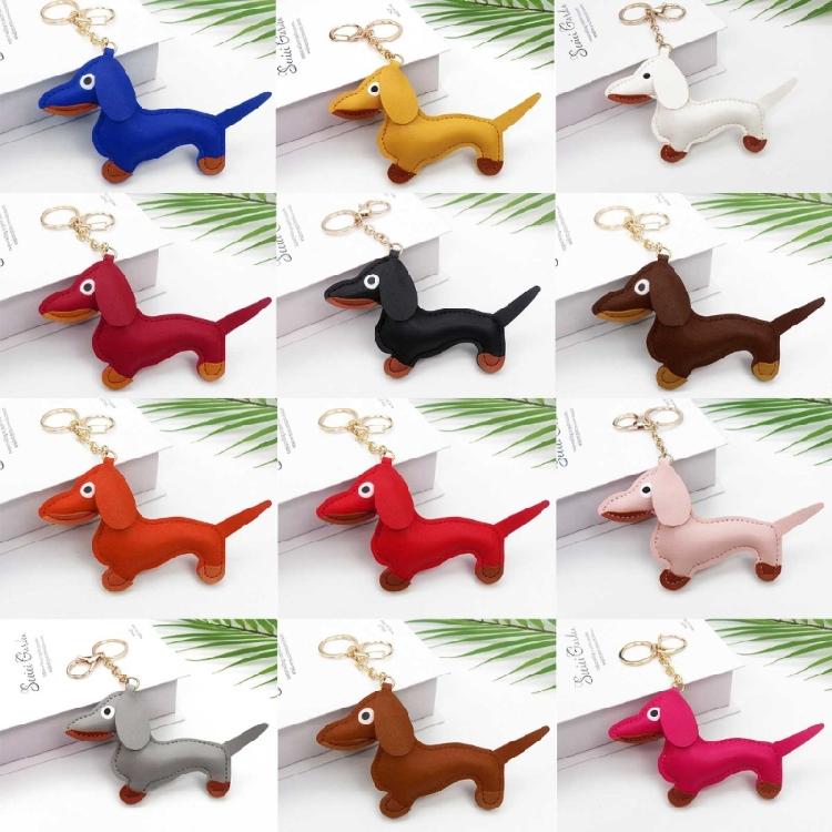 Süßer PU-Leder Tieranhänger Niedlicher Dackel Hund Schlüsselanhänger Anhänger Hängendes Ornament Rucksack Handtasche Charm Geschenk