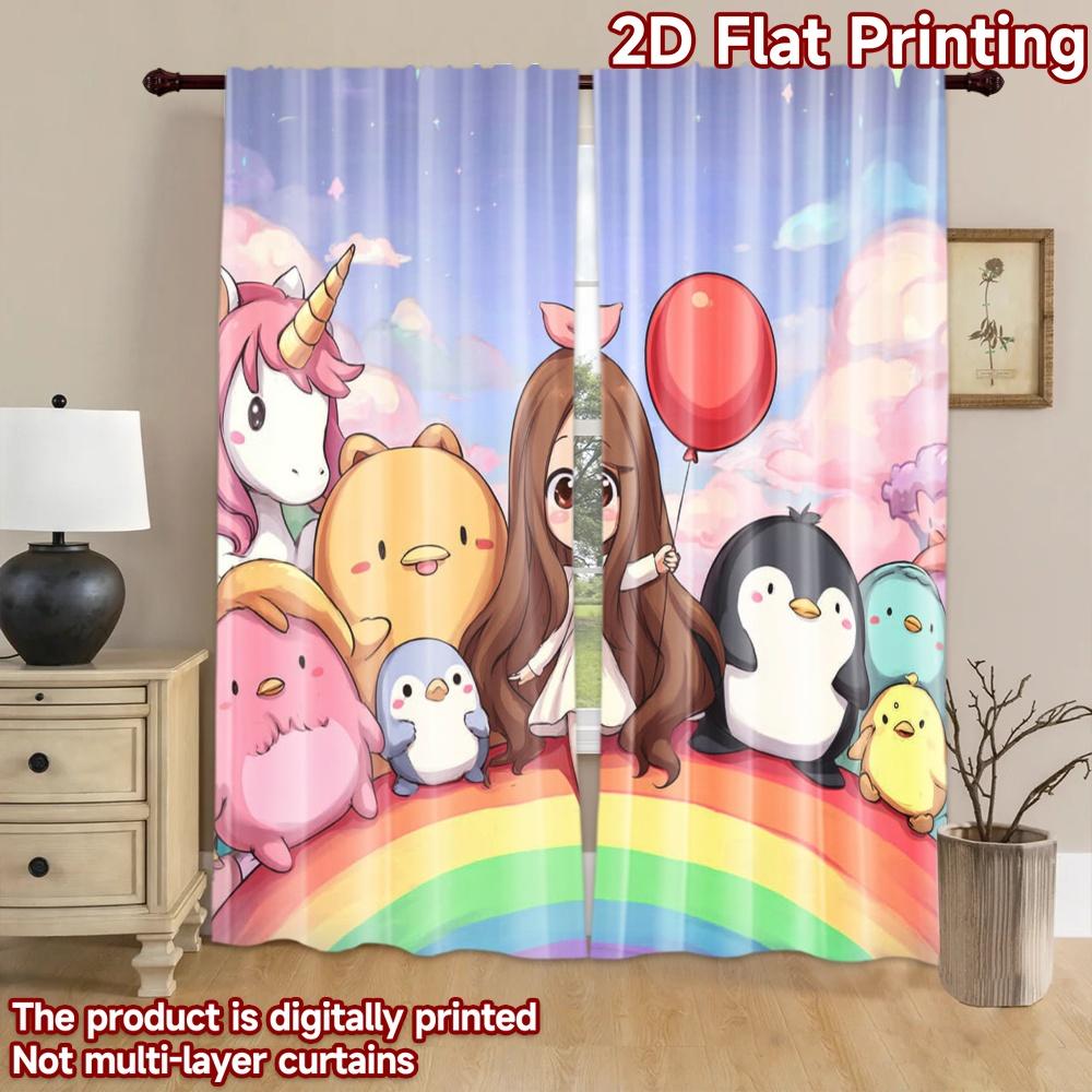 2D flat printing 2pcs Curtains Cute Animal Rainbow Balloon Digital Printed Polyester Drapes All Season Party & Holiday Decor Use