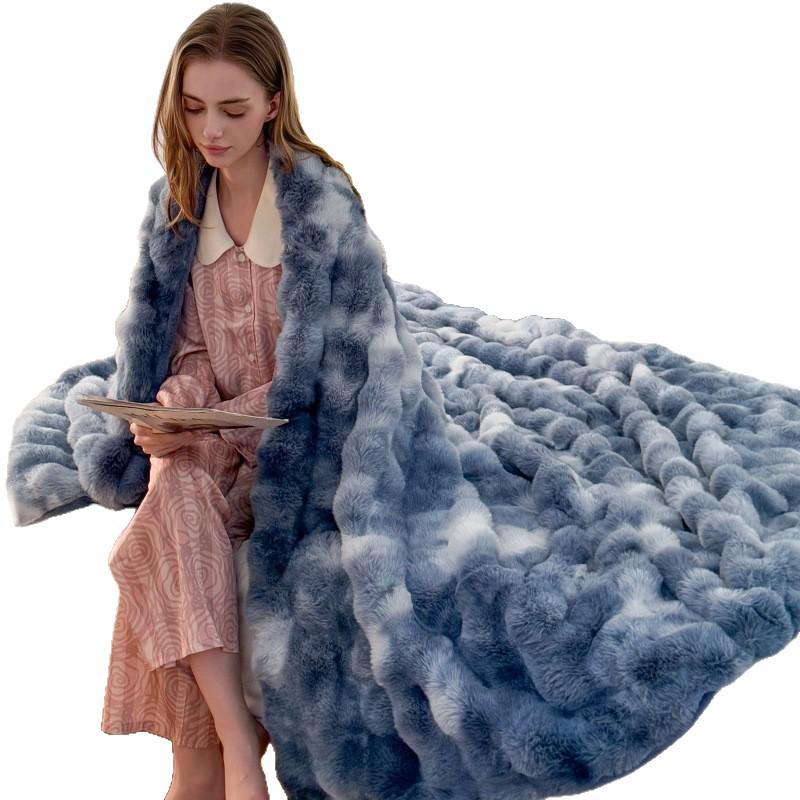 Tie-Dye Plush Bubble Fleece Blanket - Double-Sided, Thick, Perfect for Bed, Office, Outdoor Naps, Sofa Cover.