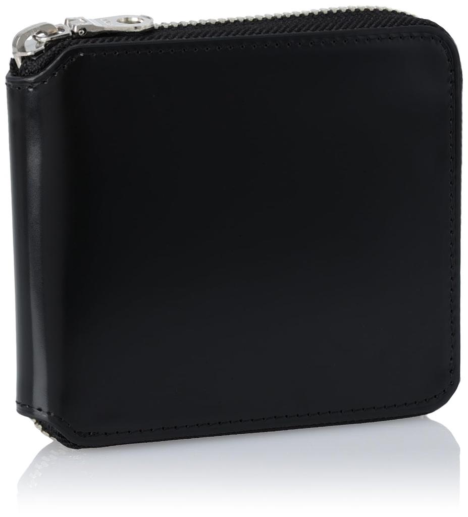 Aries Men's Cordovan Bifold Wallet with Round Zipper, Black