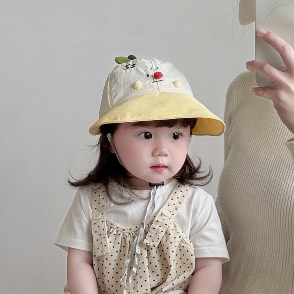 Sweet Quick-dry Korean Style Cap Shading Hat Embroidery Summer Sunhat Dinosaur Puppy Children's Bucket Hat Girls