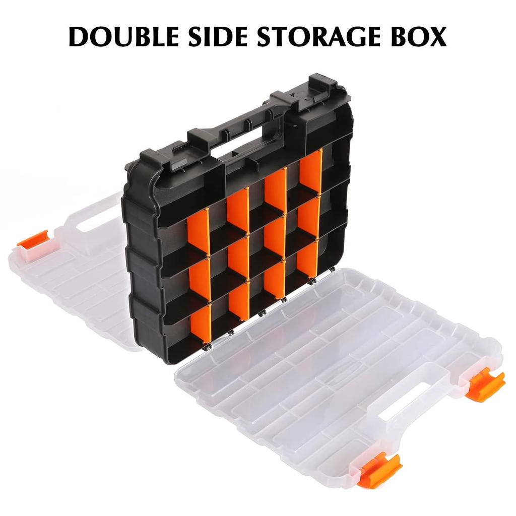 2 Side Tools Box Organizer Plastic Small Parts Storage Case Portable Tool Box Toolbox Container for Screws Nuts Nails Bolts