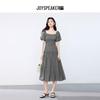 JOY SPEAKER Lace Patchwork Waist-Cinching Midi Dress