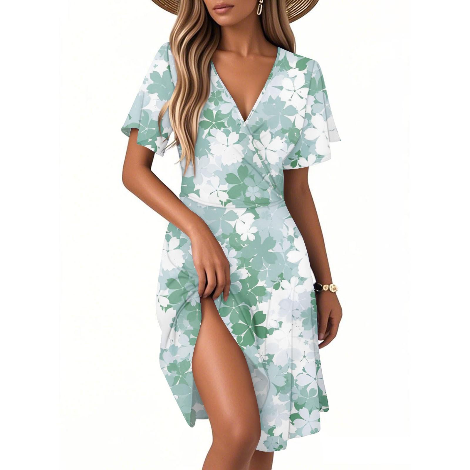 

Женское повседневное модное платье с винтажным цветочным принтом и коротким рукавом и V-образным вырезом S