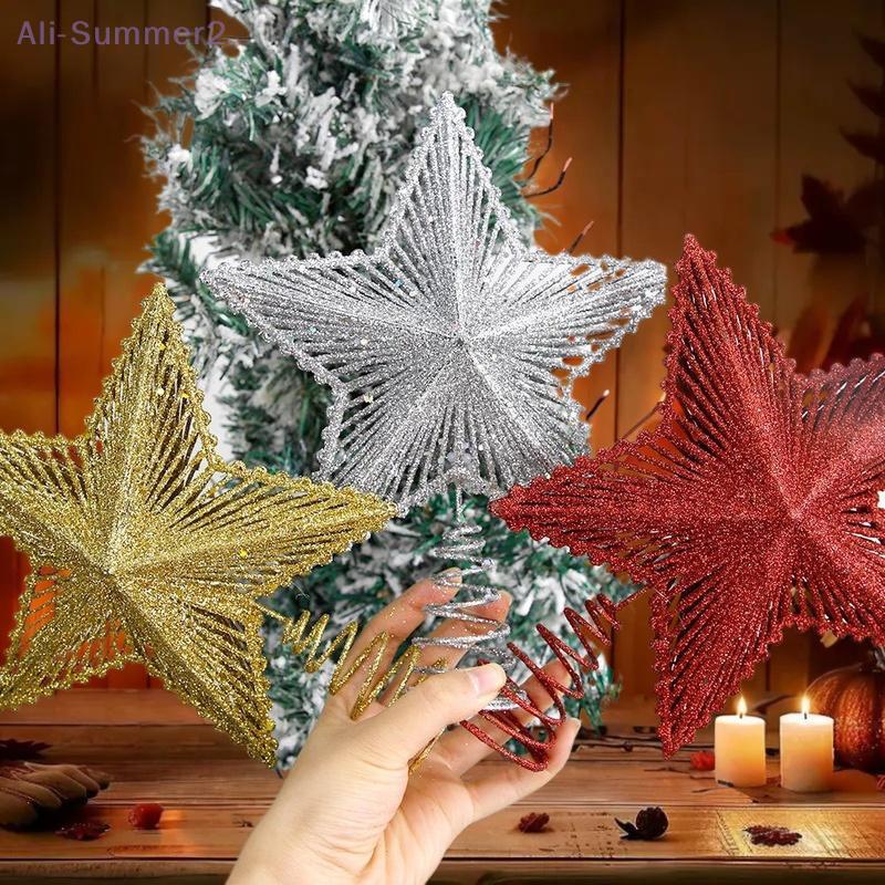 {Summer2} 2026 Natal Noel Glitter Christmas Tree Topper Iron Star Christmas Decor For Home Xmas Tree Ornaments Navidad New Year