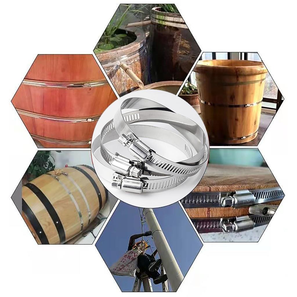 5pcs Stainless Steel 201 Hose Clamp 59~165mm Retractable Hose Clamp Fastener Worm Gear Hose Clamp Garden Water Connection