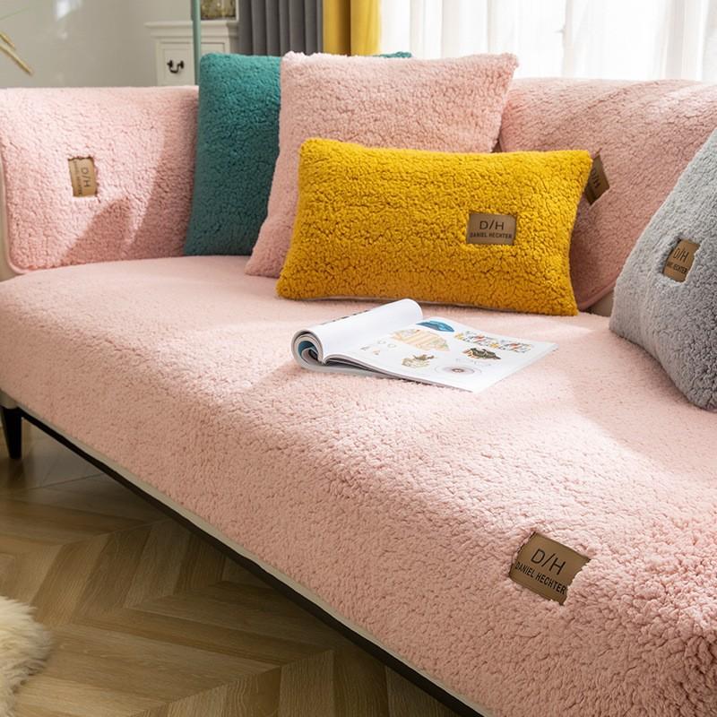 Almofada de Sofá Nórdica Simples Inverno Pele de Cordeiro Almofadas de Assento de Sofá Almofada de Lã Espessa Capa de Sofá de Couro Antiderrapante