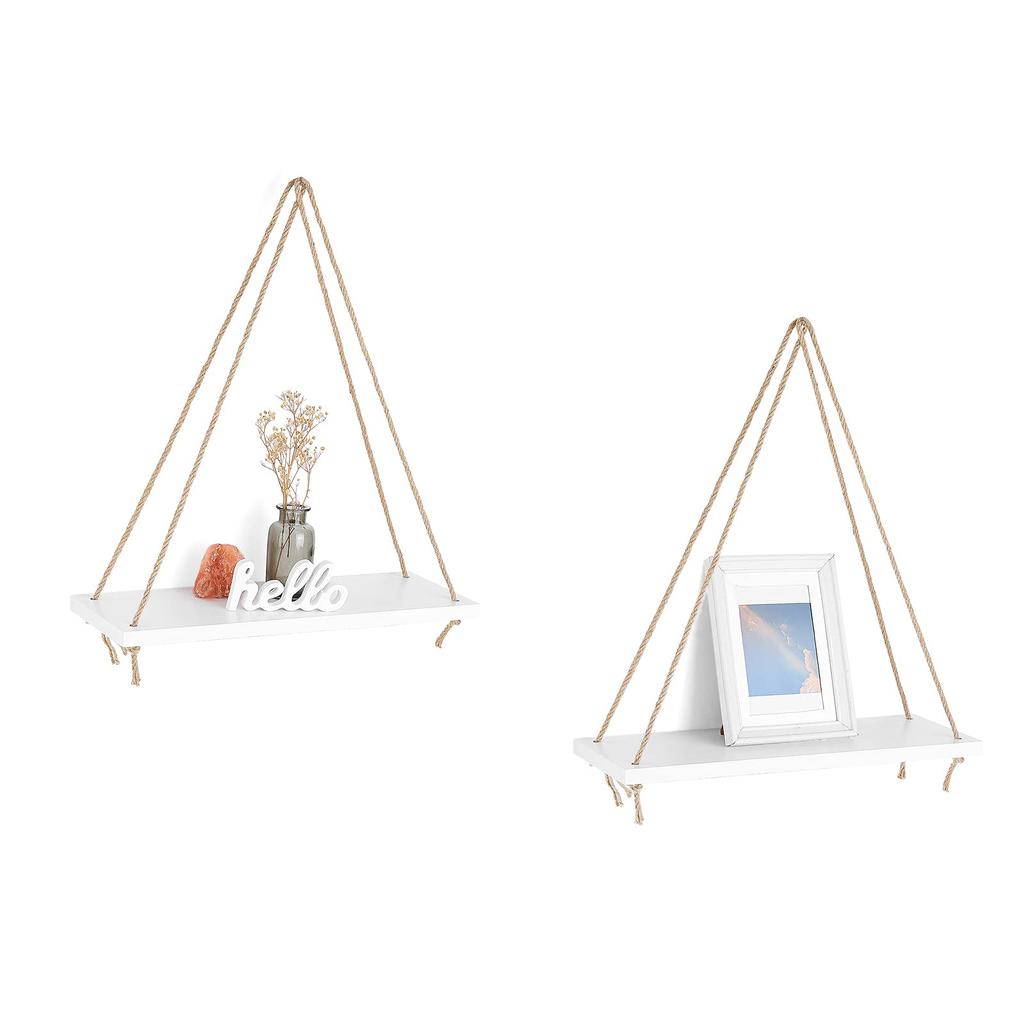 Wood Hanging Shelves for Wall Swing Rope Rustic Floating Shelf Set of 2 Wall Display Shelving Rack for Living Room Bedroom