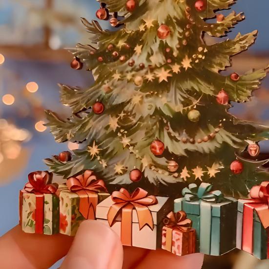 Wooden Christmas Tree Ornament 2D Flat Tree Shaped Hanging Decoration with Gift Boxes for Holiday Xmas Tree Home Party Decor