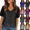 Elegant V-ringad Kortärmad Topp i Paljettförsedd Sammet för Kvinnor