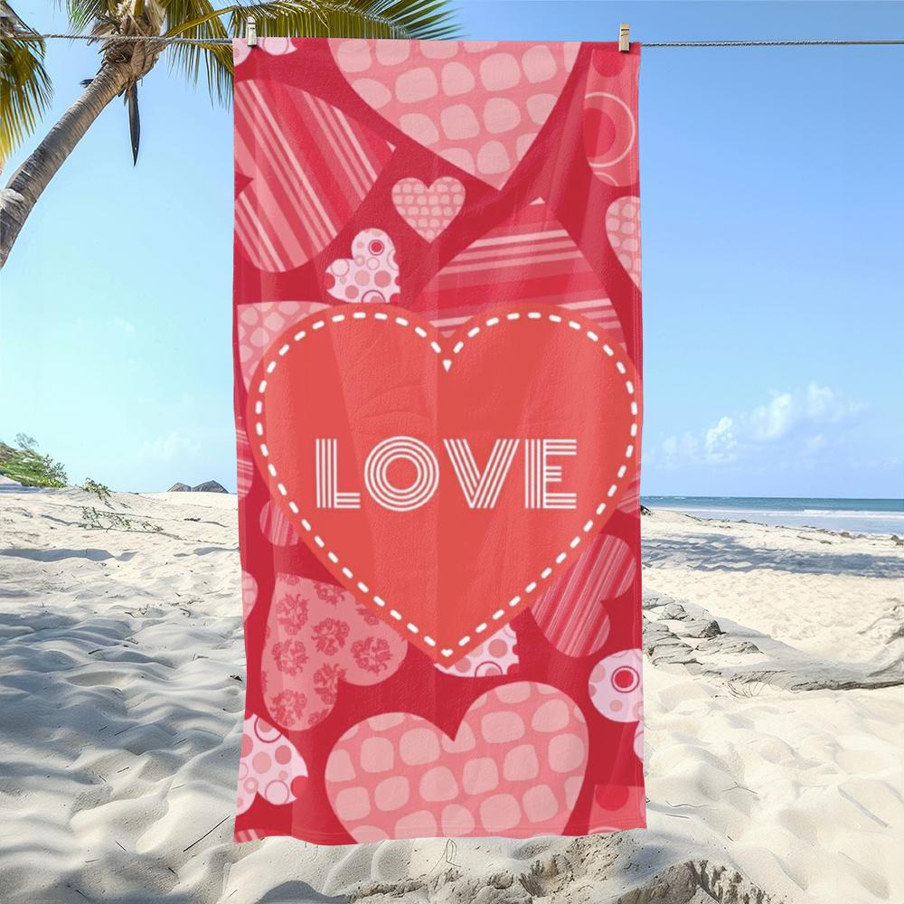 

Romantic Valentine s Heart Pattern Beach Towel, Soft Red Tones for Seaside Moments W30*H60(CM)