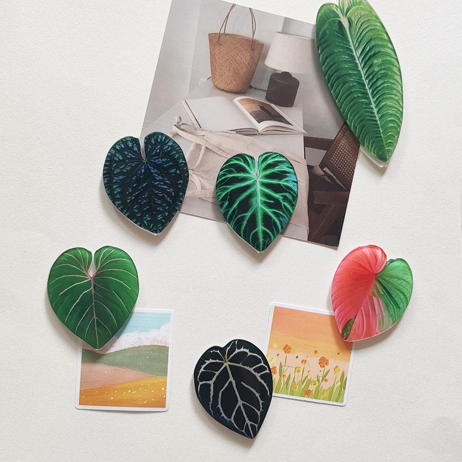 6pcs Creative Lifelike Tropical Green Plants Refrigerator Magnets Cute Refrigerator Magnets Whiteboard Sticker Decorative