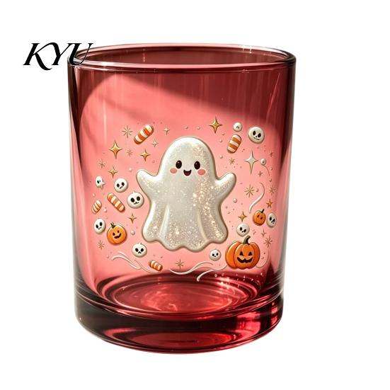 Spooky Pumpkin Party Cups Halloween Ghost Glass Cup, Colorful Gradient Aesthetic Tumbler with Decorative Holiday Drinkware Skull Print, Drinkware,