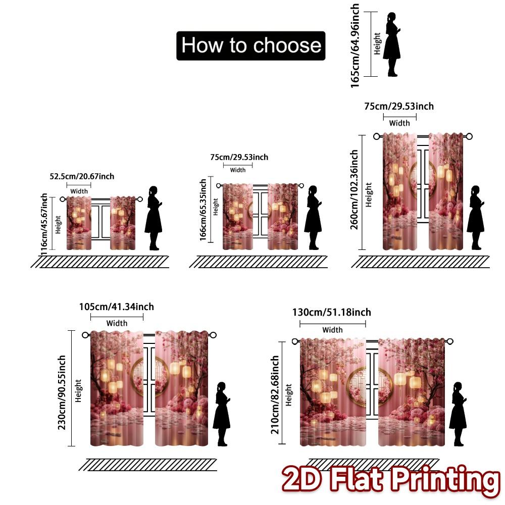Set Of 2 Flat Printing Curtains Without Rod Blossom Serenity Popular Fabric Home Decor Ldeal Curtain With Semi Sheer Polyester