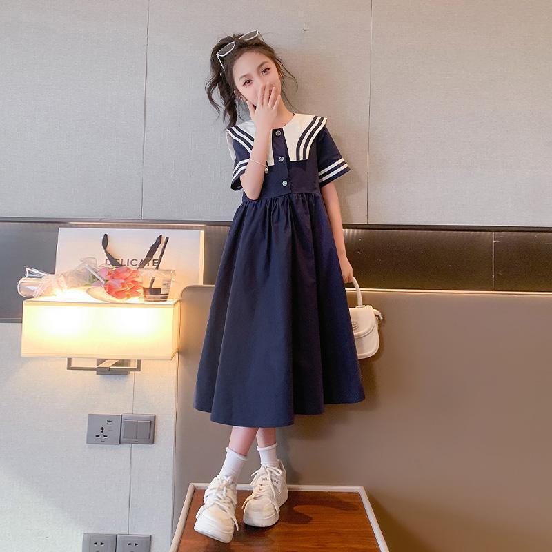 Girls Summer Preppy Knee-Length Dress for Elementary School