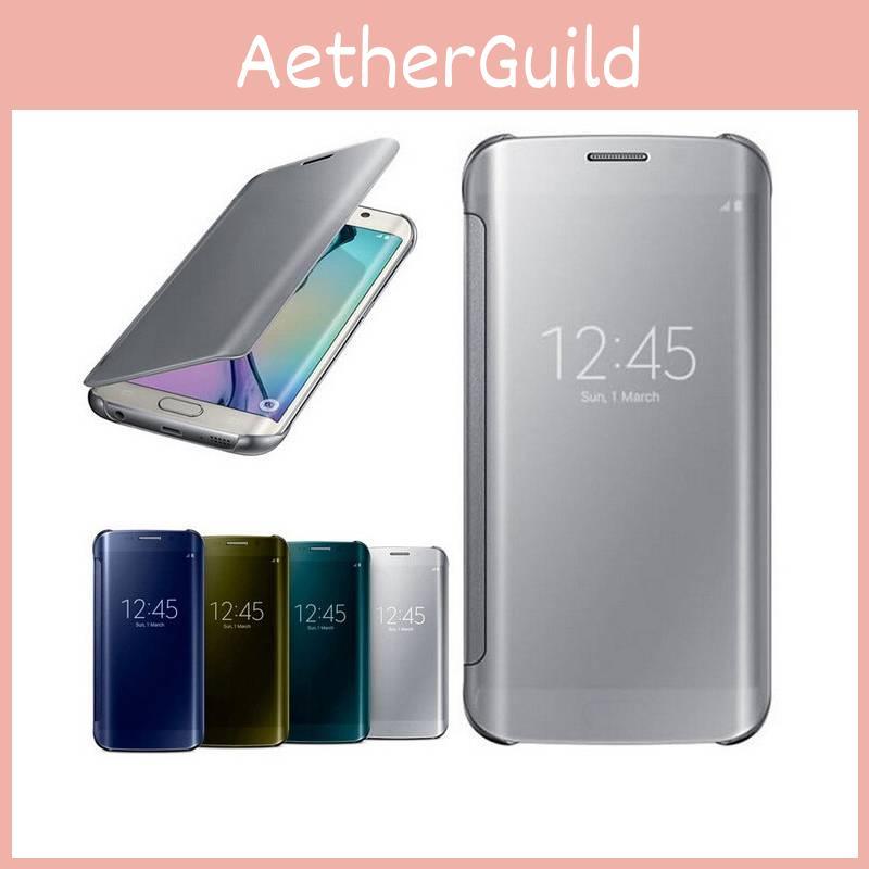 For Samsung Galaxy S6 S7 Plus Clear View Mirror Leather Flip Stand Case Cover