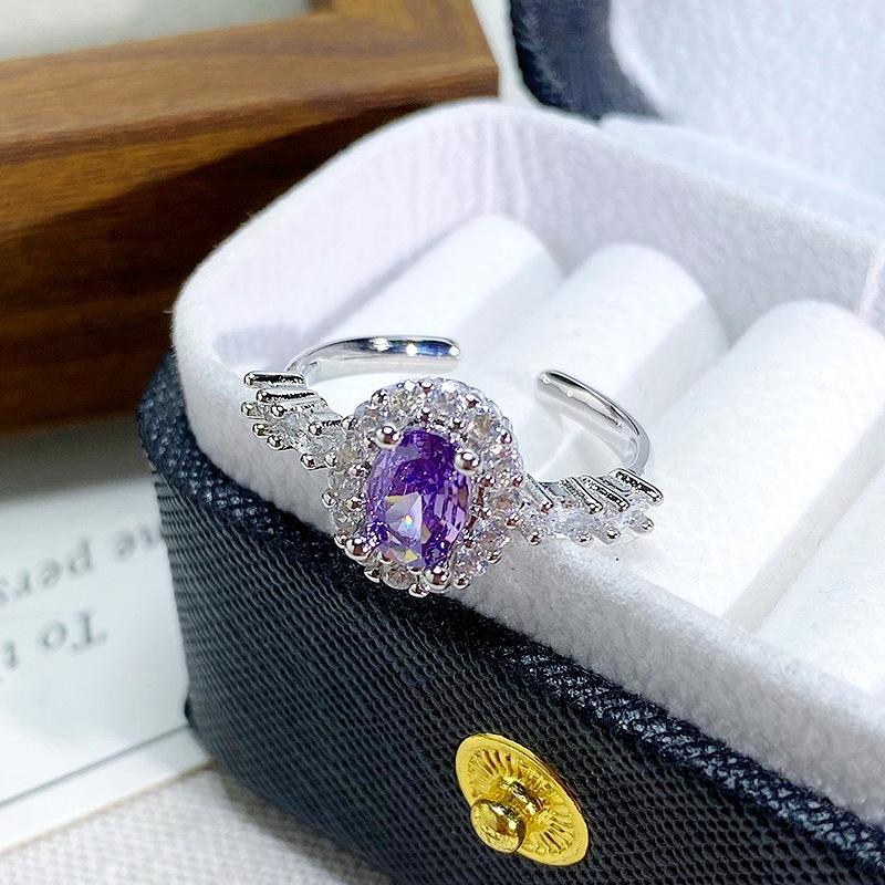 Exquisite Purple Enamel Zircon Four-Pointed Star Love Opening Ring Niche Stacking Wearing Colored Treasure High-Sense Ring