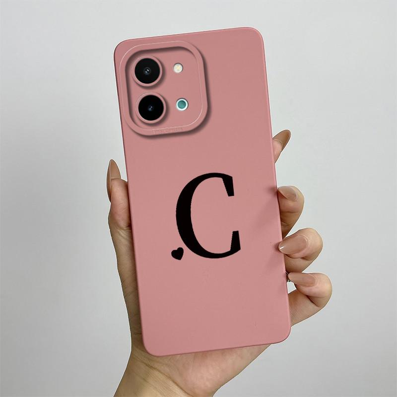 For vivo Y28 4G Case vivo Y28 4G Cover Cute Initial Letters Square Liquid Soft Silicone Phone Case Matte Shockproof Back Cover