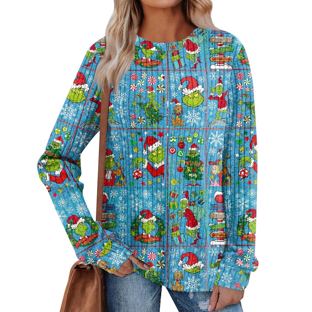 Women's Printed Lightweight Brushed-Cotton Round Neck Top