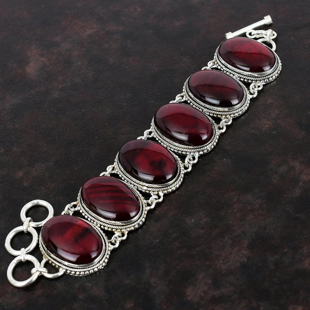 Red Fire Labradorite Bracelet 925 Sterling Silver Bracelet Gemstone Jewelry Handmade Vintage Bracelet Adjustable Chain Bracelet Gift For Dad