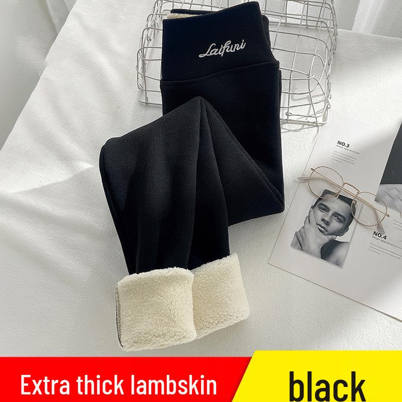 Leggings de damă cu talie înaltă, super groase, din lână de miel gri, cu căptușeală plusată de catifea pentru toamnă și iarnă