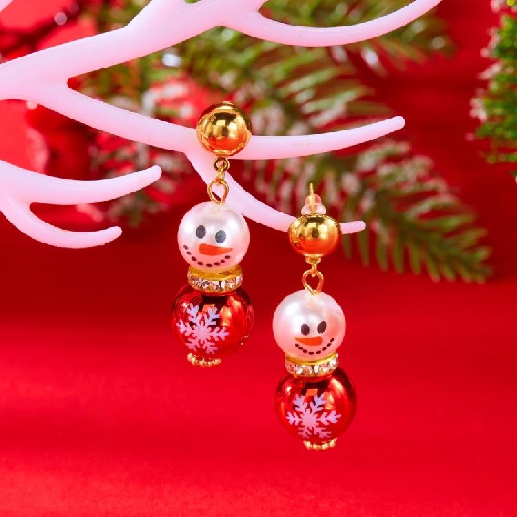 Christmas Themed Snowman Pearls Earrings Lightweight Jewelry Ear Accessories For Women Girls Winter Event