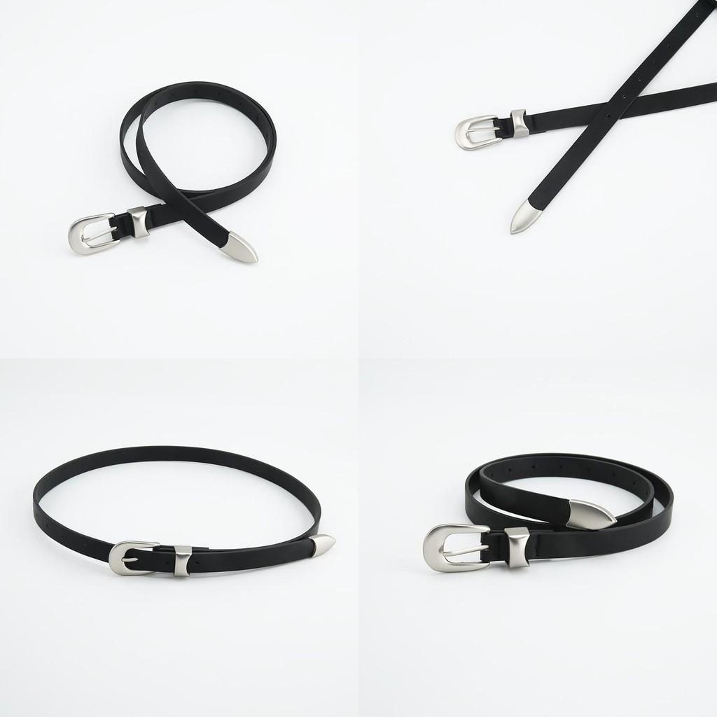 Vintage Women's Belt Casual Simple Alloy Pin Buckle Thin Faux Leather Waist Belt Black In Stock