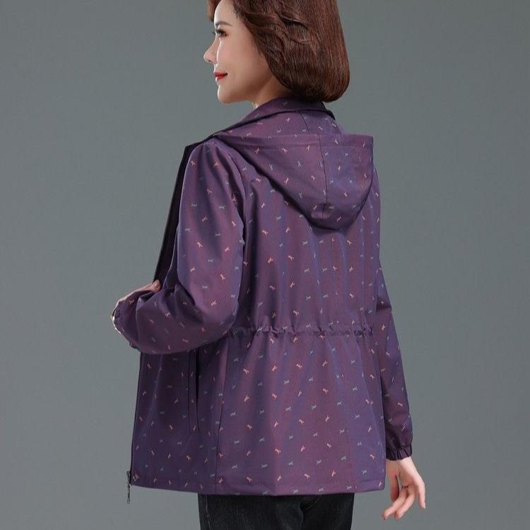 Fashion Loose Detachable Hat Mother Women's Windbreaker Printed Jacket Plus Size Jacket Top