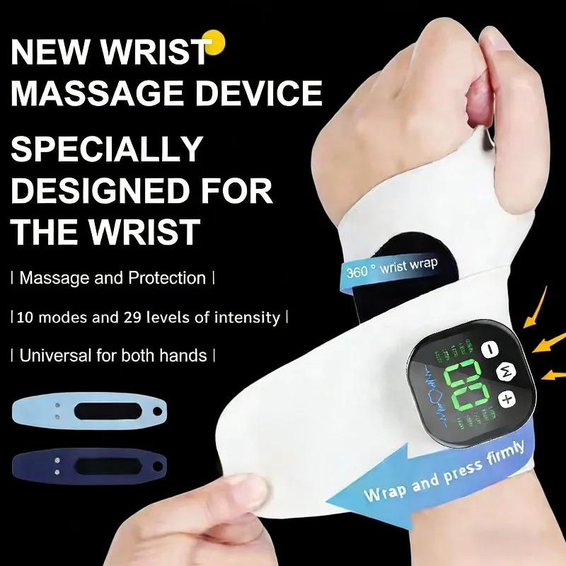 Electric Cordless Hand Wrist Massager 10 Mode Vibration Massage 29 Levels Massage Hands Rechargeable Wrist Brace Protector Wrap