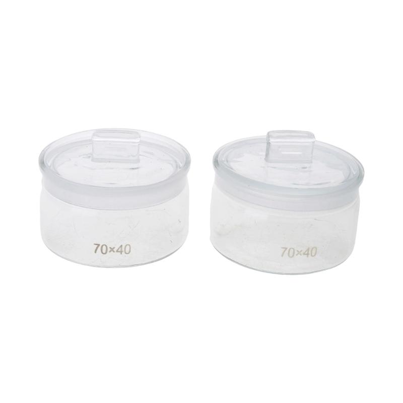 

2pc Chemicals Resistant Weighing Jars 70x40mm Ergonomic Flat Shape for Easy Sample Retrieval in Research and Timepiece Servicing 1